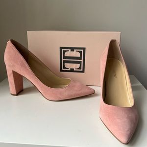 Pink velvet pumps